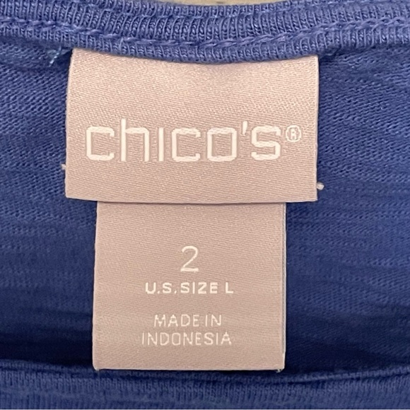 Chico’s Periwinkle Blue Short Sleeve Top Crocheted Trim Women’s Size L - Picture 3 of 4